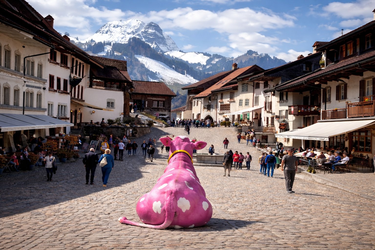 Vache rose au cœur des Alpes
